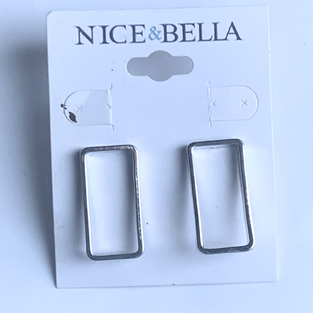 🩶 Simple Silver Tone Rectangle Stud Earrings by Nice & Bella